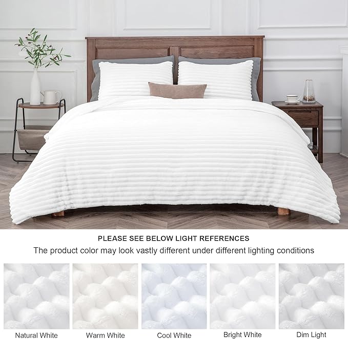 BEDELITE Fleece Twin Comforter Set -Super Soft & Warm Fluffy Bright White Bedding, Luxury Fuzzy Heavy Bed Set for Winter with 1 Pillow case