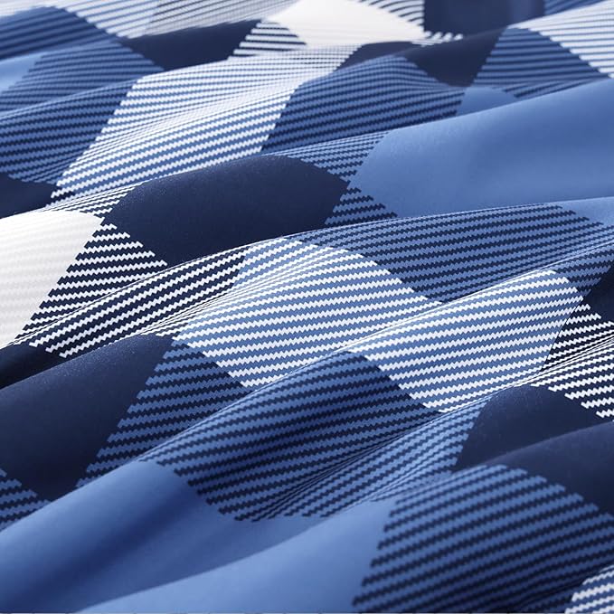 MaiRêve Full Size Plaid Comforter Set Indigo Blue, Classic Checkered 7 Pieces Bedding Set for Boys Girls Teen, All Season Lightweight Bed in A Bag with Sheets, Pillowcases & Shams