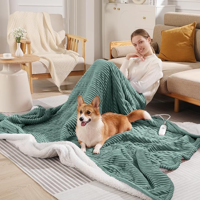 Electric Blanket Queen Heated Blanket Queen Size 84"x90" Dual Control Electric Blanket, 5 Heat Settings & 10 Hour Auto Off with FCC/ETL Certified, Overheat Protection & Machine Washable, Teal