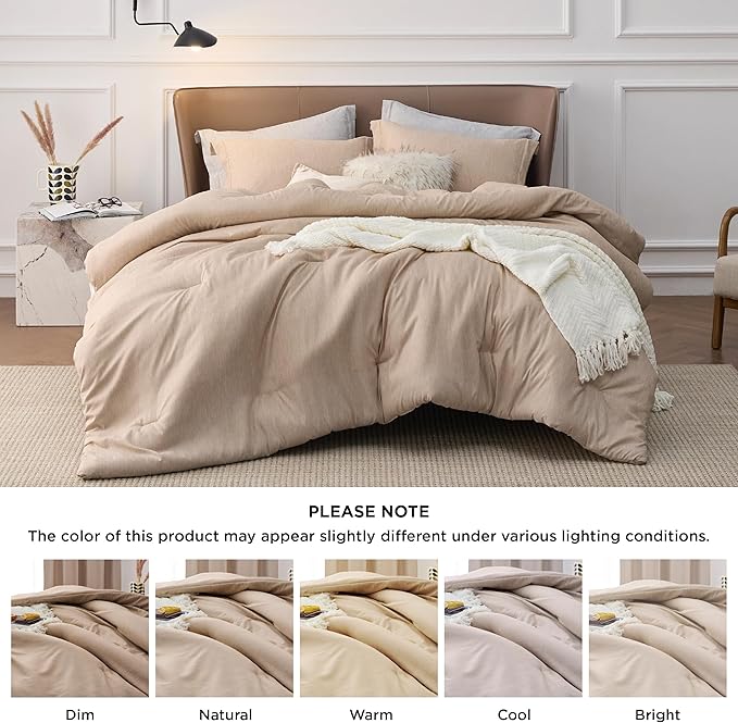 Bedsure King Size Comforter Set - Warm Sand King Comforter Set, Soft Bedding for All Seasons, Cationic Dyed Bedding Set, 3 Pieces, 1 Comforter (104"x90") and 2 Pillow Shams (20"x36"+2")