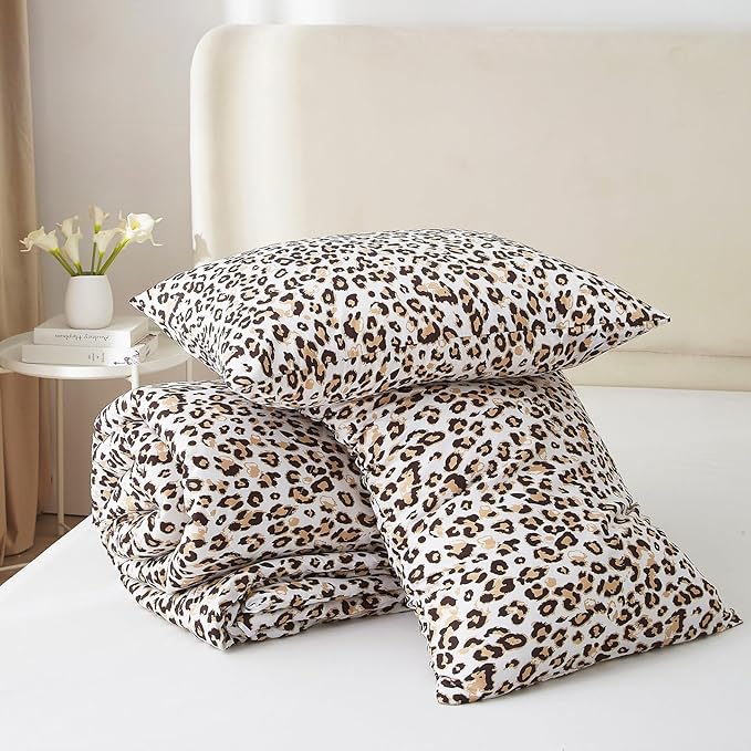 mixinni Black Brown Leopard Print Comforter Set Twin XL Size Women Ultra Soft Wildlife Animal Cheetah Print Comforter Men Abstract Bedding Set with 2 Pillowcases for All Seasons-Twin XL Size
