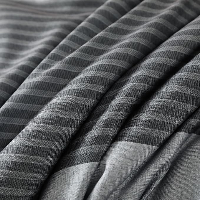Anibedding Grey Queen Comforter Set 7 Pieces, Ombre Striped Bed in a Bag Queen with Sheet Sheet, All Season Boho Patchwork Down Alternative Comforter Bedding Set