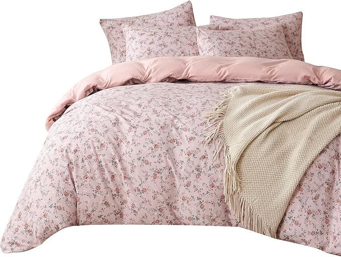 Floral King Comforter Set 3 Pieces Soft Cute Floral Bedding Comforter Lightweight Garden Style King Floral Botanical Comforter Set for All Seasons 1 Comforter and 2 Pillowcases