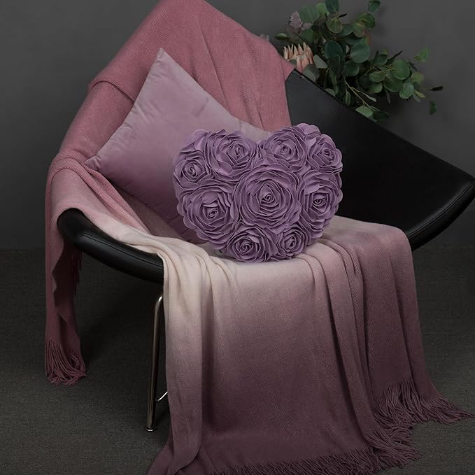 JWH Valentine's Day Throw Pillow Covers Decorative Flower Accent Pillow Cases Heart Shaped Cushion for Couch Living Room Bed Chair 14 x 16 Inches Purple Lilac