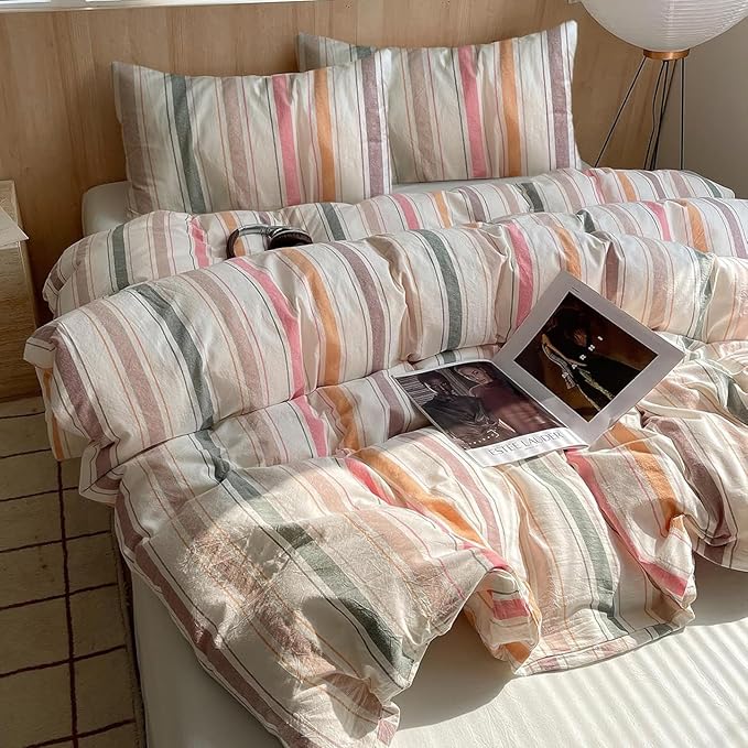 HighBuy Boho Striped Comforter Set Full Size Geometric Bedding Comforter Multi Color Stripes Comforters Full Bedding Sets 3 Piece Striped Comforter Modern Bedding for Teen Boy,Fluffy Soft