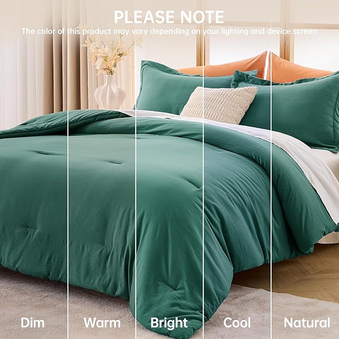 MUXHOMO Full Comforter Sets, All Season Ultra Soft Down Alternative Bedding - 3 Piece Lightweight Bed Set Includes 1 Comforter (82"x86") and 2 Pillow Shams (20"x26"), Emerald Green