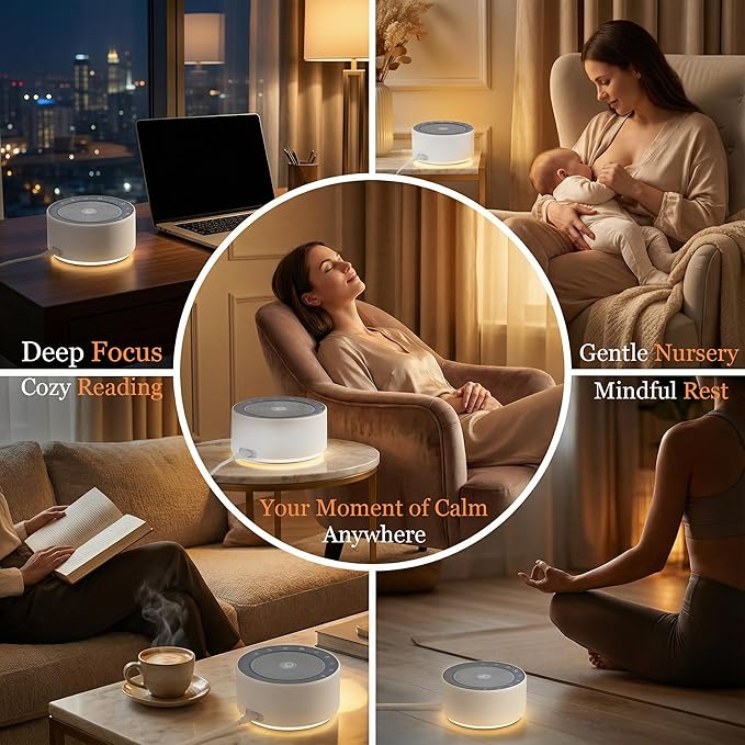 Kipcush White Noise Machine with Night Light โ Nursery Sound Machine with Soft Non-Glare Lamp, 30 Soothing Sounds, 8 Color Lights, Up to 8-Hour Timer for Baby & Adults