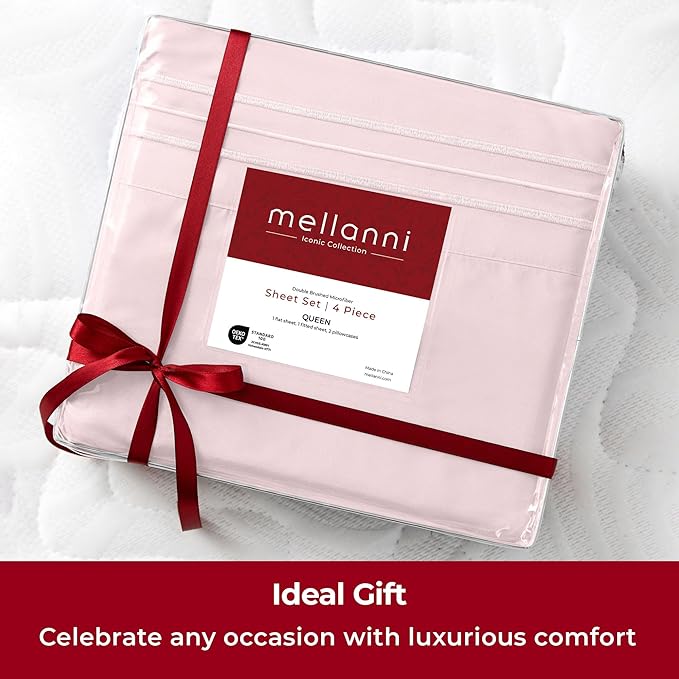 Mellanni Extra Deep Queen Sheets - 4 PC Iconic Collection Bedding - Hotel Luxury, Ultra Soft, Cooling Bed Sheets - Wrinkle, Fade, Stain Resistant (Queen, Blush Pink)