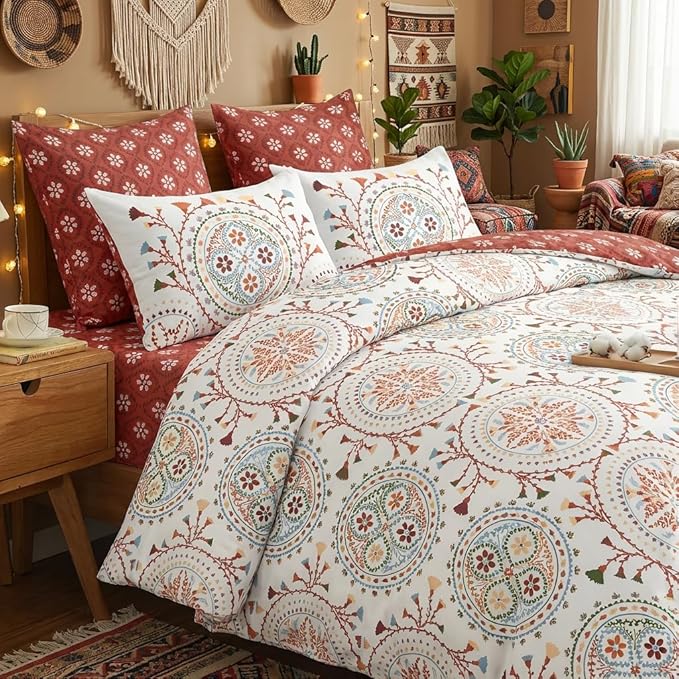Nayoroom Boho Comforter Set Queen Size Reversible Bohemian Medallion Paisley Comforter 3 Pieces Soft Lightweight Southwestern Aesthetic Bedding Set for All Seasons