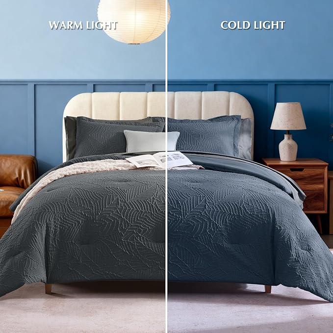 Geniospin Twin Comforter Set - 5 Pieces Blue Gray Textured Bed in Bag, Twin Bedding Sets with Comforter, Sheets, Pillowcases & Shams,All Season Blue Gray Bedding