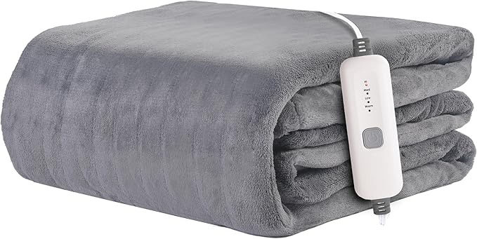 Electric Heated Blanket 72"x84" Full Size Flannel Fleece - 4 Heat Settings & 10H Auto Shut Off for Safe Overnight Use, Fast Heating, Machine Washable for Bed, Couch, Office - Light Grey