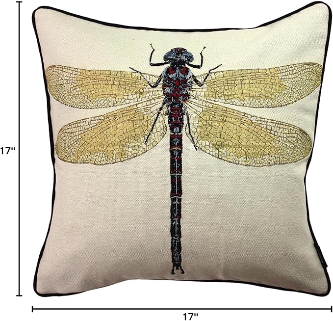 McAlister Textiles Decorative Tapestry Throw Pillow Cover Scatter Cushion with Dragonfly Tapestry Design for Lounge, Bedroom & Garden 17x17 Inches Bugs Life Range
