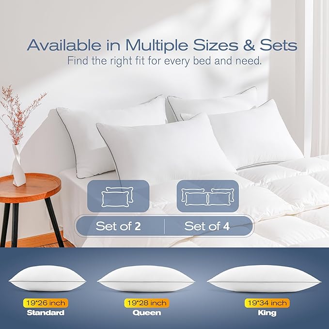 Pillows Queen Size Set of 2, Ultra Thick Down Alternative Bed Pillows,Cooling Hotel Quality Queen Pillows for Back, Stomach or Side Sleepers,Machine Washable (White,2 Pack)