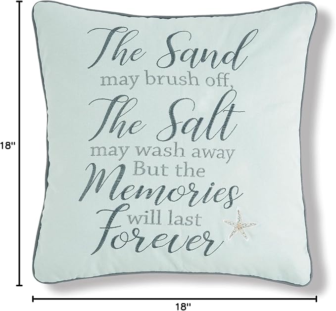 C&F Home "The Sand May Brush Off Cotton Blend Embroidered Accent Throw Pillow 18" x 18" Beach House Coastal Nautical Summer Starfish Home Living Room Sofa Couch Chair Bed Bedroom Beach House Decor
