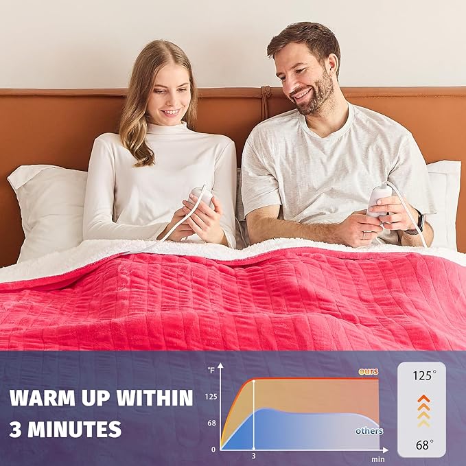 Heated Electric Blanket King Size - 90" x 100" Heating Blanket with Dual Control, 10 Heating Levels & 8 Hours Auto Off, Soft Warm Flannel Blanket, Christmas Birthday Gifts for Senior Grandma