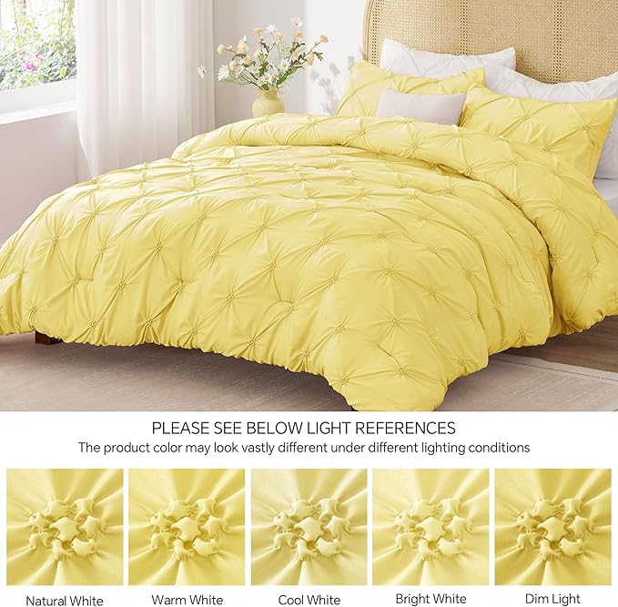 BEDELITE Light Yellow Twin Comforter Set - 2 Peices Boho Pintuck Bedding Comforter Sets, Lightweight Soft & Warm Twin Bedding Sets with 1 Pillowcase for All Season