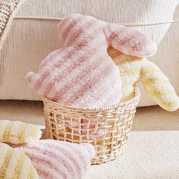 Easter Bunny Shaped Cute Throw Pillow, Decorative Stuffed Bunny Pillow for Bed and Couch, Cotton Pillow with Sherpa and Fluff, Yellow and White Throw Pillow for Girl Room Decor Bedroom, 13x15.75in