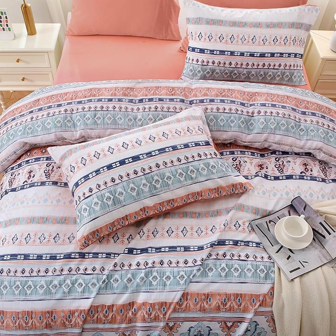MUXHOMO Boho Pink Bed in a Bag King 7 Pieces, King Comforter Set Reversible Botanical Flowers Design, Ultra Soft & Breathable Bedding Sets with Comforter, Sheets, Pillowcases & Shams