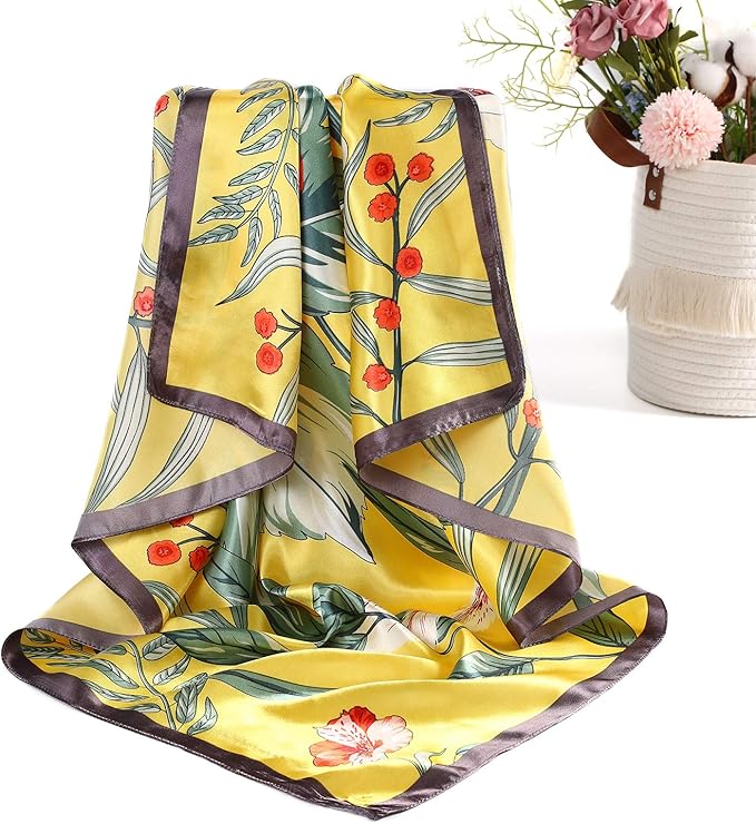 AWAYTR 35” Satin Large Square Head Scarves - 4PCS Silk Like Neck Scarf Hair Sleeping Wraps Satin Silk Scarfs for Women