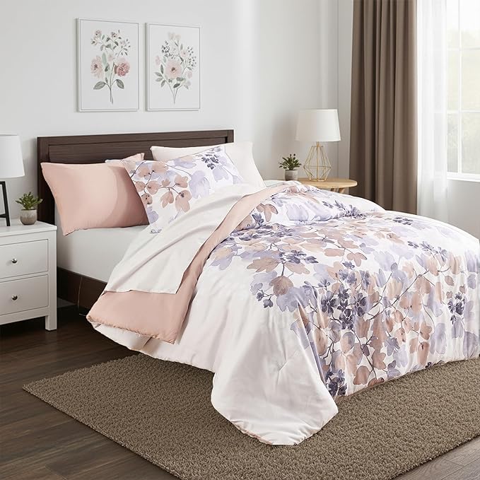 Twin XL Comforter Set Terracotta Bed Set, 6 Pieces Cute Floral Bedding Set Ultra Soft Botanical Flowers Comforter, Sheets, Pillowcases & Sham