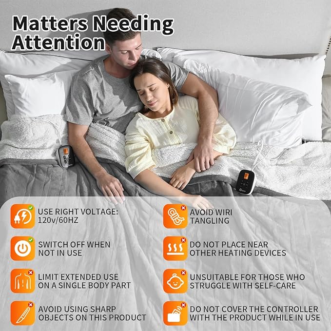 Heated Electric Blankets - Soft Flannel Heating Throw Electric Blanket with 6 Heat Settings Queen Size 84" × 90" Gray - Velvet & Sherpa