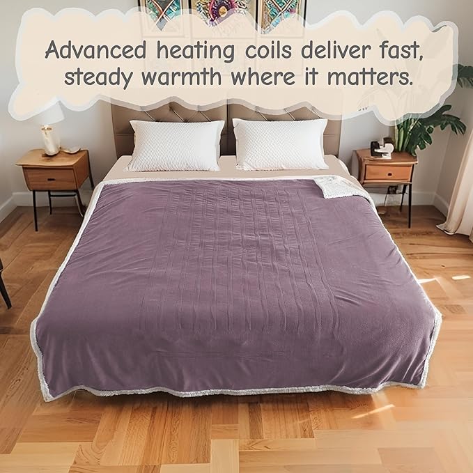 Electric Heated Blanket Twin Size 62"x84", Soft Flannel with Overheat Protection, 9 Adjustable Heat Settings & 10-Hour Auto-Off Timer, Fast Heating for Winter Comfort, Purple
