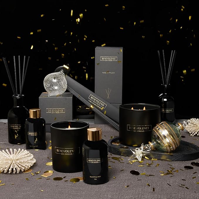 Benevolence LA Reed Diffusers for Home, Rose & Sandalwood Relaxing Fragrance | Aromatherapy Reed Diffuser Sticks with Gift Box, Scented Sticks for Bathroom | Home Décor