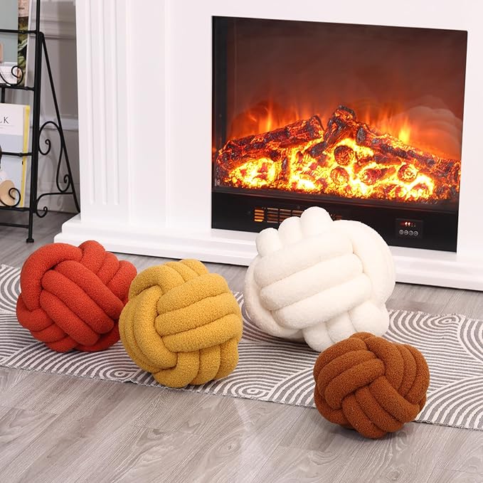 Petrella Knot Pillow Ball Round Throw Pillows Home Decor Cushion Decorative Aesthetic Throw Pillows,Lambswool Yellow 13inch