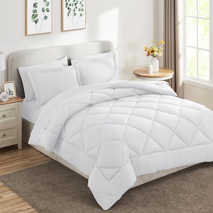 CozyLux Twin Comforter Set with Sheets White - 5 Pieces Bed in a Bag Twin, All Season Bed Set for Girls and Boys, Bedding Set with Down Alternative Comforter, Sheets, Pillowcase & Sham