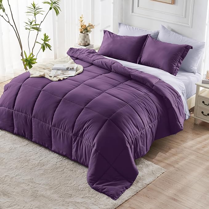 JOLLYVOGUE Queen Comforter Set, Ultra-Soft Bed in a Bag Queen Size 7 Pieces, Oeko-TEX Certified Bedding Set with Down Alternative Comforter, Sheets, Pillowcases & Shams, Purple & Lavender