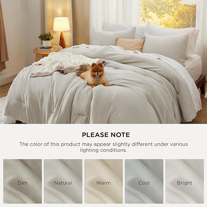 Bedsure California King Comforter Set, Beige Soft Prewashed Bedding for All Seasons, 3 Pieces GentleSoft™ Bed Set, 1 Lightweight Comforter (104"x96") and 2 Pillowcases (20"x36")