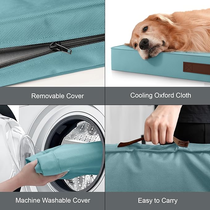 Outdoor Orthopedic Dog Bed, Waterproof Dog Bed for Large Dogs 36x27 Inch, Egg Crate Foam Pet Mat with Washable Removable Oxford Cooling Cover, Light Blue