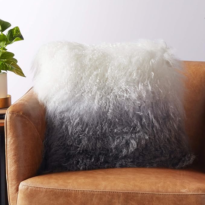 SARO LIFESTYLE Ombre Mongolian Lamb Fur Poly Filled Throw Pillow