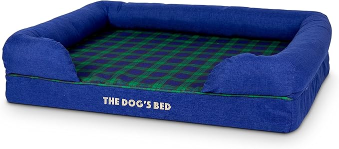 The Dog’s Bed Orthopedic Memory Foam Dog Bed with Bolsters, Oxford Fabric, Black Watch Tartan, L
