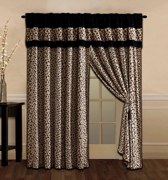 Grand Linen 7 Piece Queen Size Bedding Black Brown Comforter Set Leopard Print Bed in A Bag