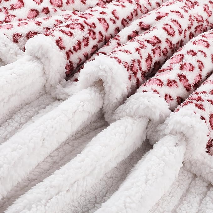 Electric Heated Blanket Throw Size 50"×60" with 9 Heating Levels & 1-10 Hs auto Off, Heating Throw Double Sided Sherpa, Energy Efficient, Machine Washable, Leopard Print Pink & White