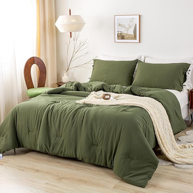Softness Solid Olive Green Twin/Twin XL Bed Comforter Set - Lightweight Cozy Modern Polycotton Bed Blanket for Kid Teen Children All Season Use - 1 Down Alternative Comforter & 1 Pillowcase