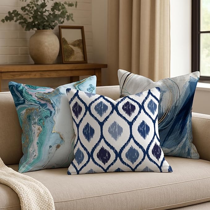 Americanflat 20x20 Throw Pillow with Sewn-in Insert - All-in-One Decorative Pillows - No Cover Needed - Soft and Durable Cushion for Bed or Sofa - Polyester - Blue
