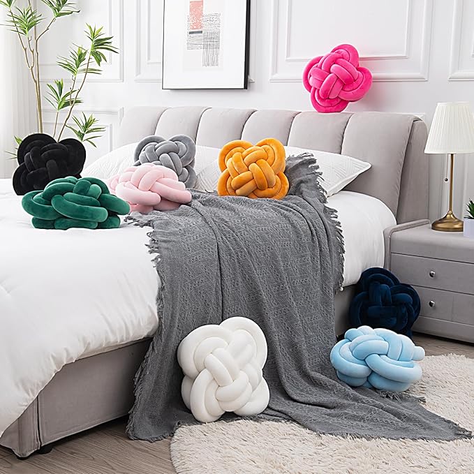 Xiashrk Knot Pillow, Decorative Throw Pillows with Soft Plush for Couch, 12" Knotted Pillows Light Blue Dorm Room Decor Knot Pillow Ball Decorative Cushion for Bed Living Room