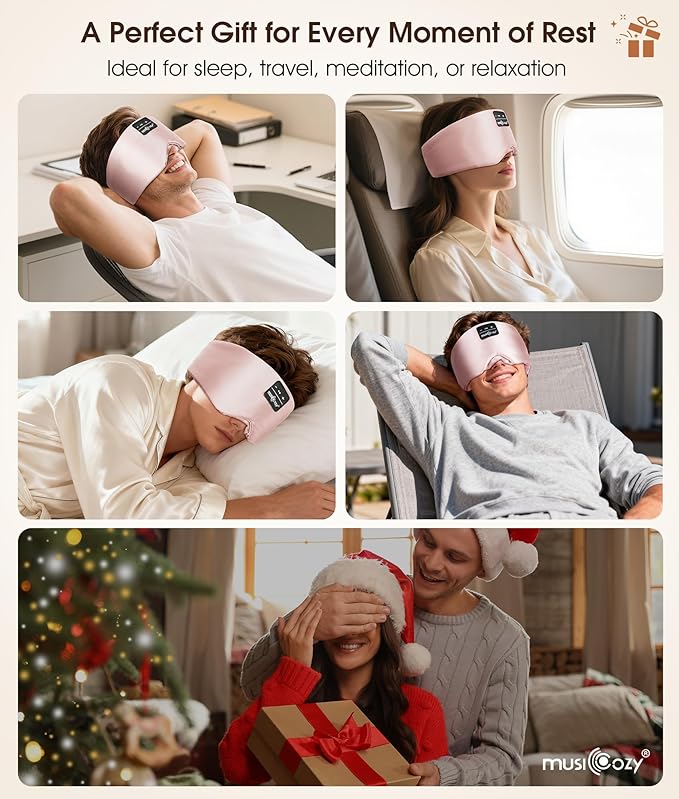 MUSICOZY 3D Silk Bluetooth Sleep Mask Headphones, Mulberry Silk Eye Mask with Ultra-Thin Wireless Speakers, Bluetooth 5.4 Sleeping Headphones for Side Sleepers, Music Sleep Mask Gifts for Men Women