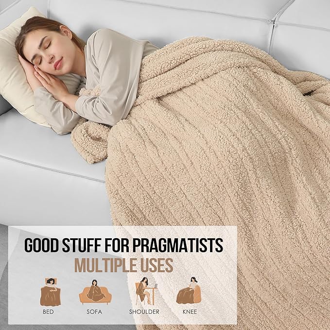 Heated Blanket Throw, Electric Throw Blanket with 5 Heating Levels & 4 Hours Auto Off, Double Sided Soft Cozy Sherpa Electric Heated Blanket with ETL Certified for Office, 50"x60", Milk Coffee