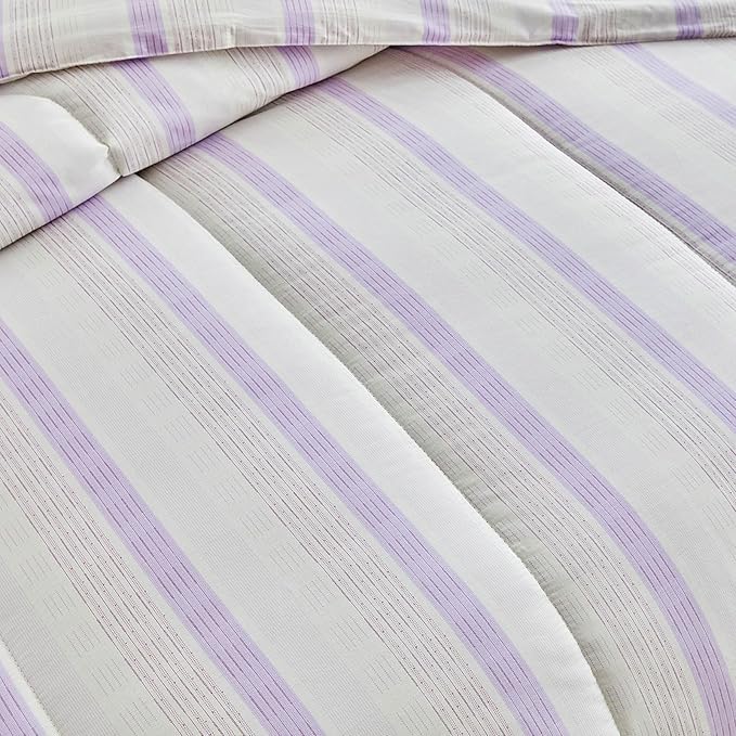 Joyreap 3pcs Cotton Comforter Set Twin, Purple Stripes Stylish Design, Soft Cozy Lightweight Bedding Comforter Set for All Seasons- 68x88 inches