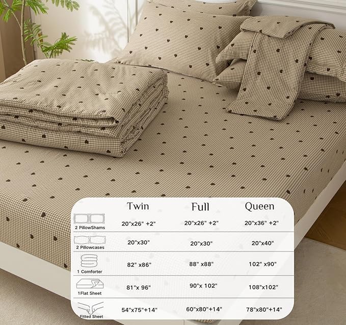 SDY 7 Piece Plaid Comforter and Sheet Set,Twin Size Gingham Bedding Set,Super Soft Microfiber with 1*Comforter,1* Flat Sheet, 1*Fitted Sheet,2*Pillowcases and 2*PillowcaseShams