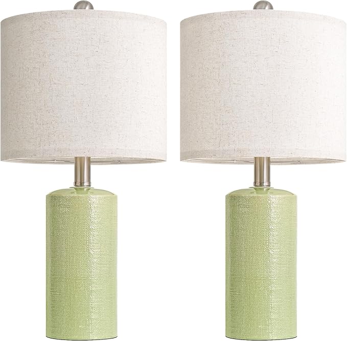 20.5" Small Table Lamps for Living Room Lamp Set of 2 Ceramic Lamps for Bedroom Bedside Lamps Modern Boho Lamps for Night Stands Farmhouse Nightstand Lamp Side End Table Lamp, Light Green