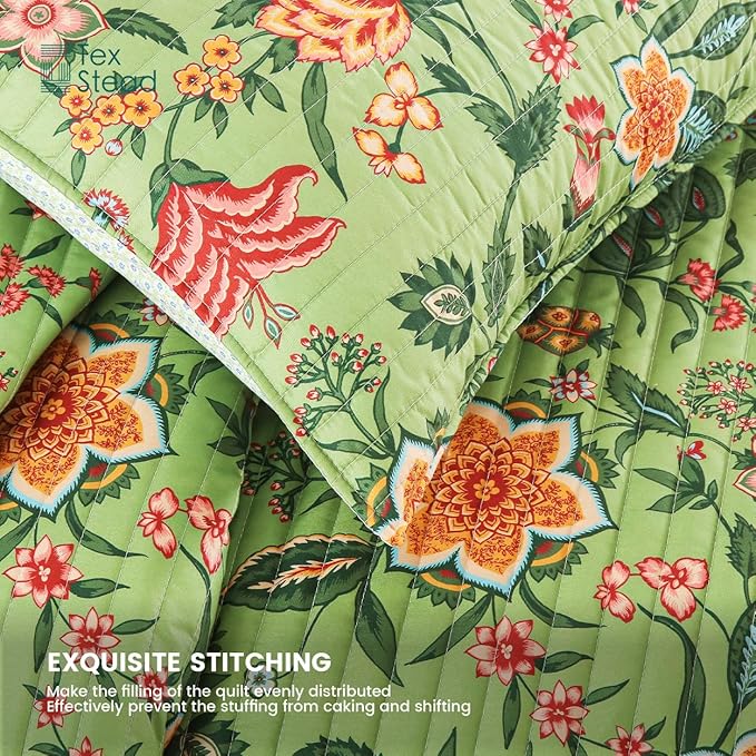 Quilt Set King Size Floral Patchwork Quilted, Soft Comforter Set Bedding Sets, Coverlet Bedspread Decorative Quilts with 2 Pillow Shams 90"x104"