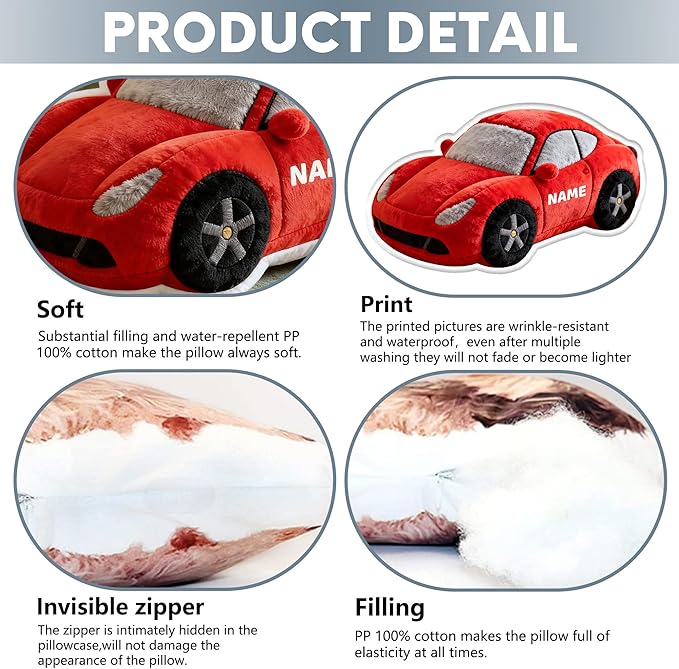 Custom Car Shaped Pillow Personalized Double-Sided Printed Cute Pillow Customized Christmas Party Commemorative Gift Sofa Decorative for Boys and Girls 8-32in