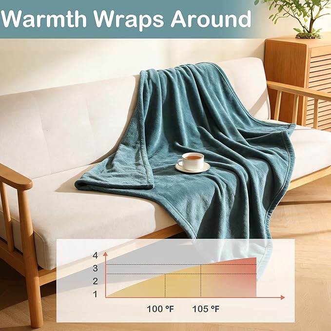 Electric Heated Blanket Twin Size 62"x84", Fast Heating Throw, Soft Plush Microplush for Bed & Couch, 10 Hours Auto Off & 4 Heating Levels, Machine Washable, Gifts for Grandma & Family-Teal