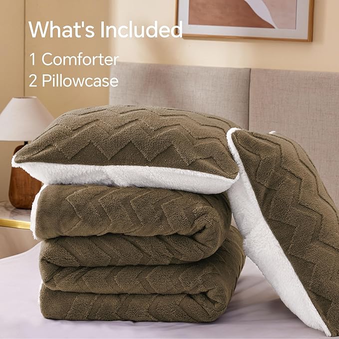 BEDELITE Fluffy King Size Comforter Set - Super Soft Sherpa Brown Comforter for King Size Bed, Luxury Warm Bedding Set for Winter, Fuzzy Bed Set 3 Pieces (1 Comforter, 2 Pillowcases)
