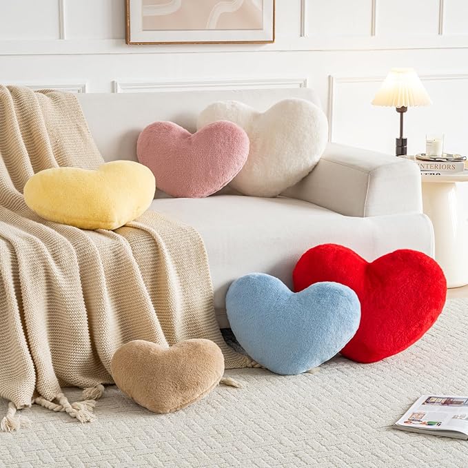 Xiashrk Heart Pillow, Heart Shaped Pillow for Bed Couch, Soft Decorative Heart Throw Pillow, Cute Decorate Pillows, Heart Pillows for Bedroom Living Room (Yellow, Mini 12.9"x9.8")