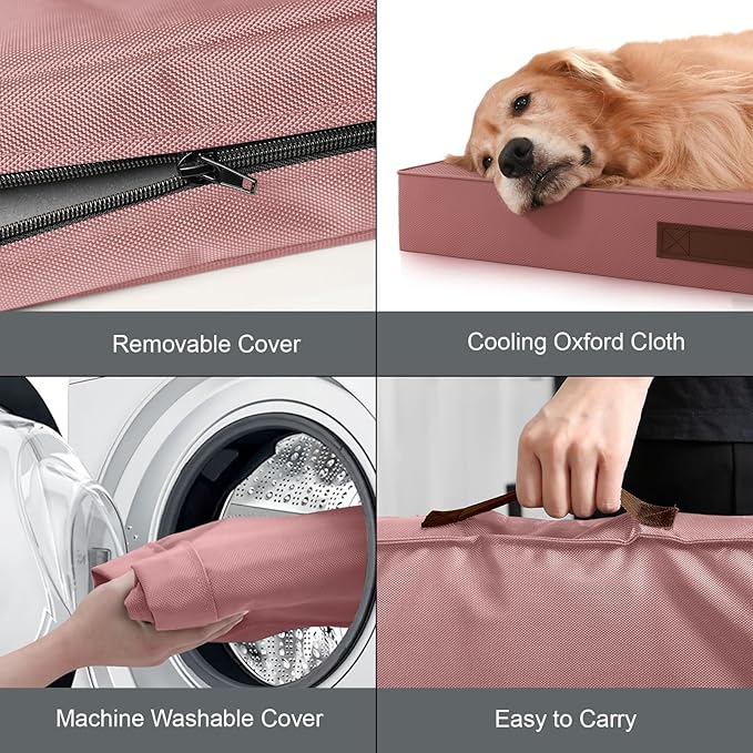 Outdoor Orthopedic Dog Bed for Medium Dogs & Cats, Waterproof Flat Pet Mat with Egg Crate Foam & Washable Removable Oxford Cover, 30x20 Inch, Pink